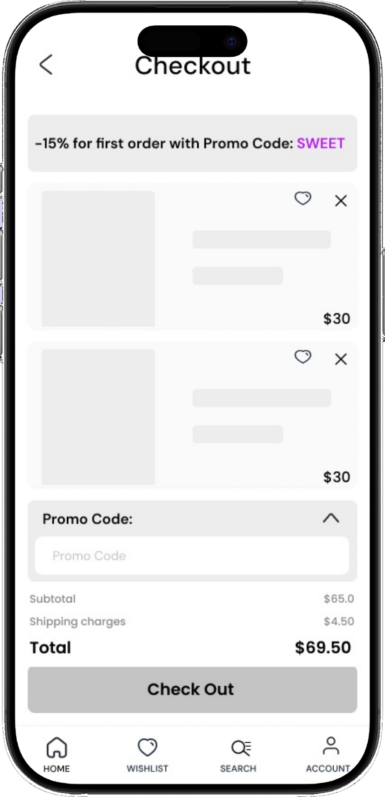 Checkout screen